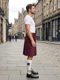 Burgundy Leather Kilt With Purple Pleats Right Side