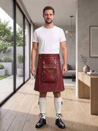 Burgundy Leather Utility Kilt Front Side