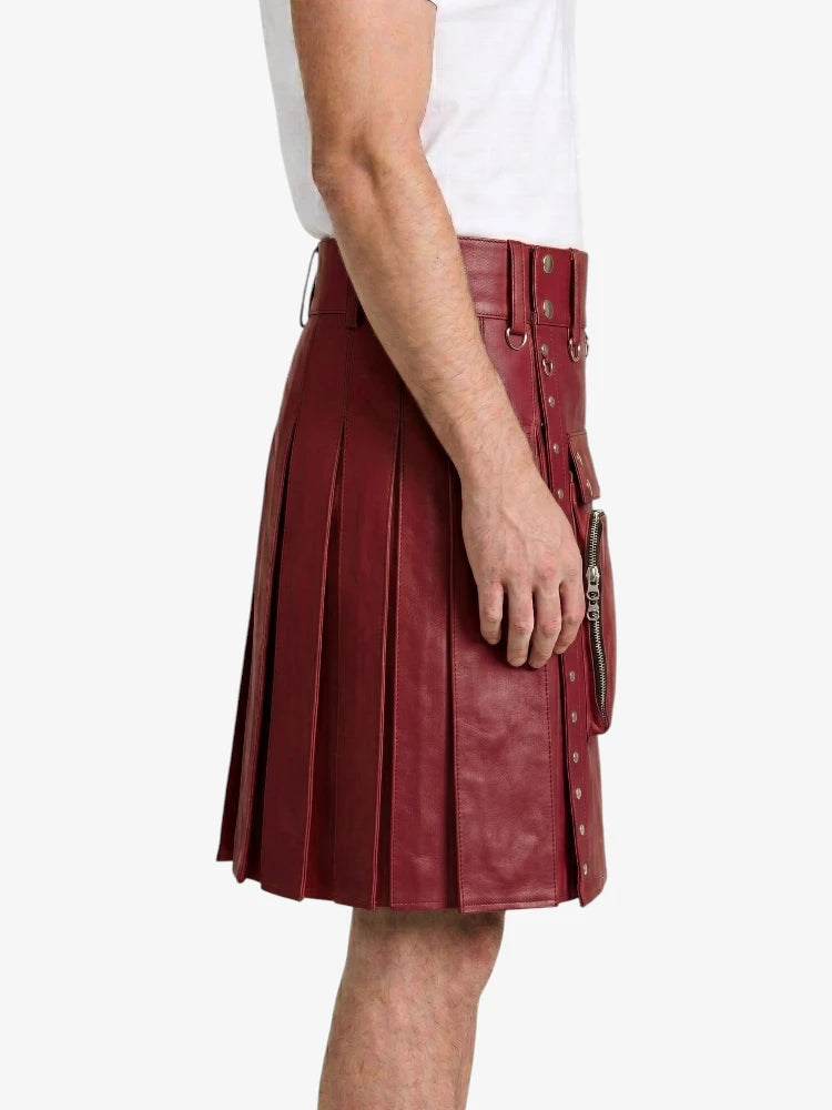 Burgundy Leather Utility Kilt Right