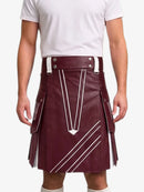 Burgundy and White Leather Hybrid Utility Kilt