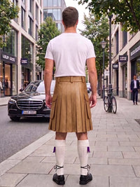 Camel Leather Kilt For Men Tactical Utility Kilts