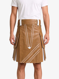 Camel And White Leather Hybrid Utility Kilt