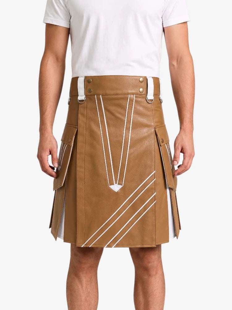 Camel And White Leather Hybrid Utility Kilt