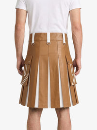 Camel And White Leather Hybrid Utility Kilt Back