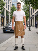 Camel And White Leather Hybrid Utility Kilt Front
