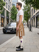 Camel And White Leather Hybrid Utility Kilt Left Side