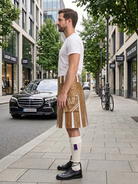 Camel And White Leather Hybrid Utility Kilt Left Side
