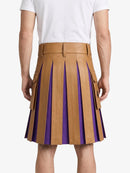 Camel Leather Kilt With Purple Pleats Back