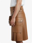 Brown leather skirt with a white background
