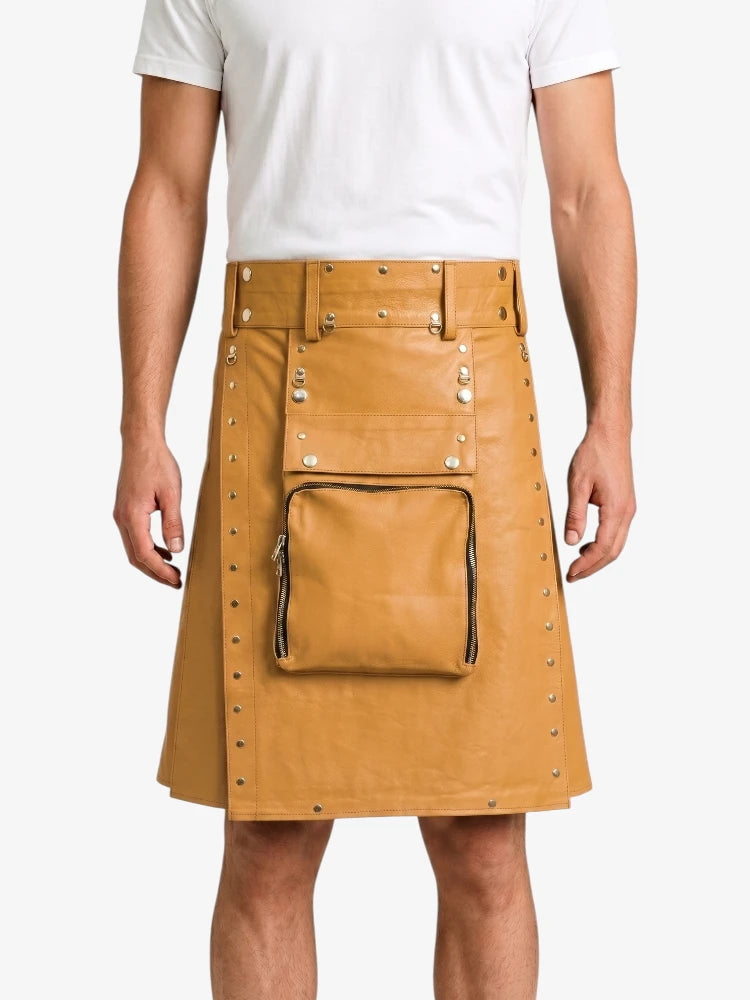 Camel Leather Utility Kilt 