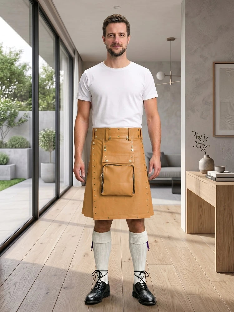 Camel Leather Utility Kilt