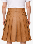 Camel Leather Kilt worn by a person on a white background