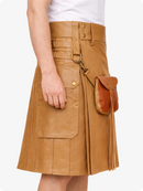 Camel leather kilt with a attached pouch on a white background