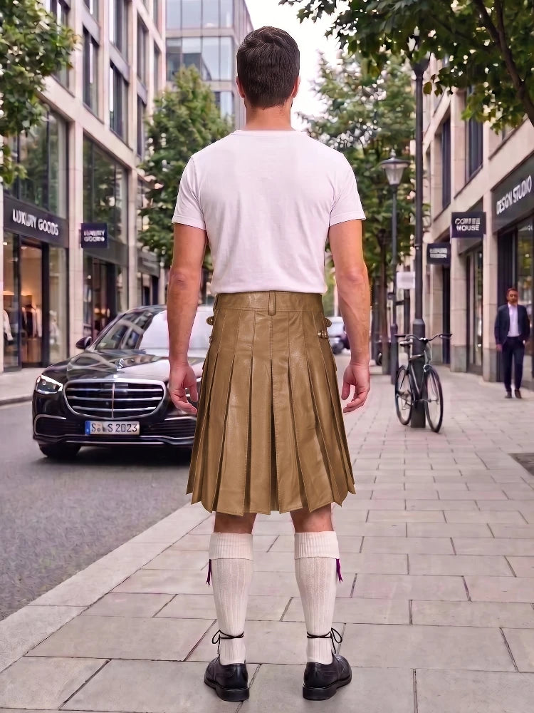 Camel Leather Utility Kilt with Sporran