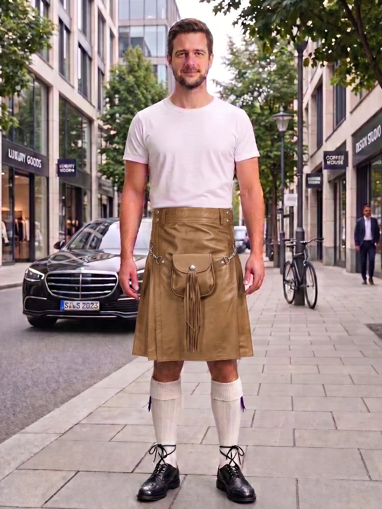 Camel Leather Utility Kilt with Sporran