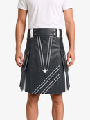 Charcoal And White Leather Hybrid Utility Kilt Front