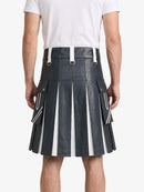 Charcoal And White Leather Hybrid Utility Kilt Back