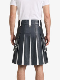 Charcoal And White Leather Hybrid Utility Kilt Back
