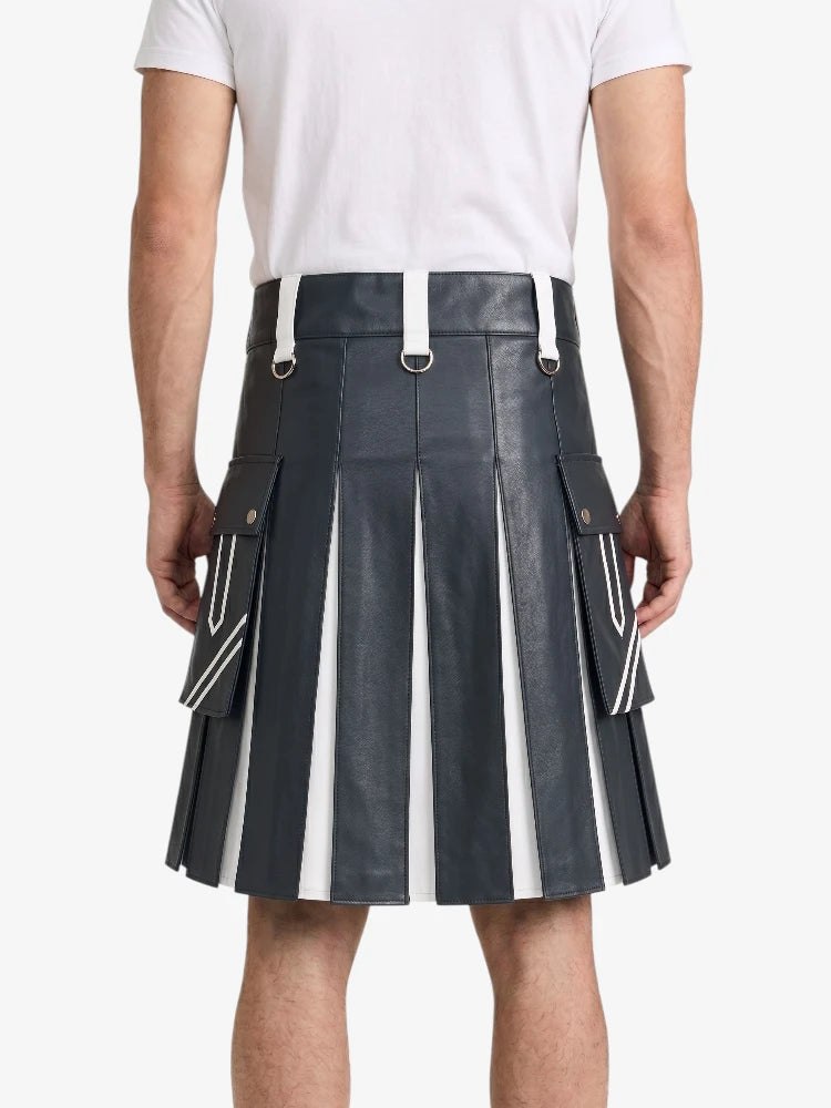 Charcoal And White Leather Hybrid Utility Kilt Back
