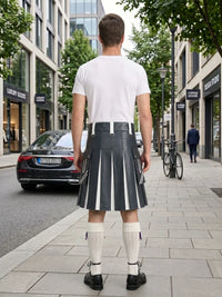 Charcoal And White Leather Hybrid Utility Kilt Back