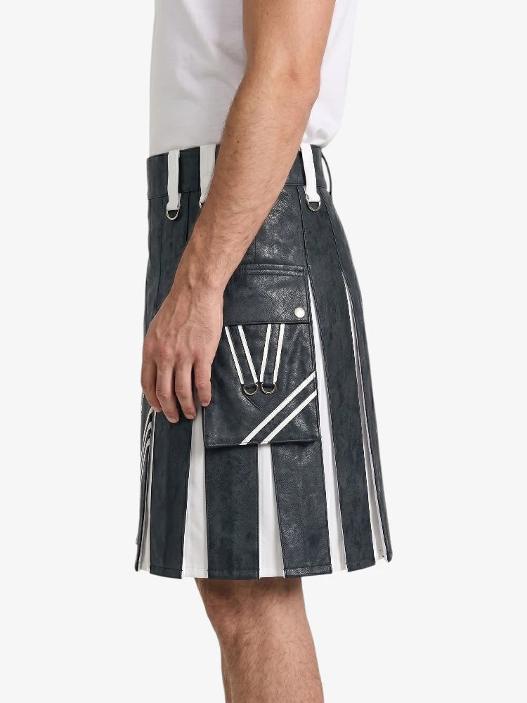 Charcoal And White Leather Hybrid Utility Kilt Left