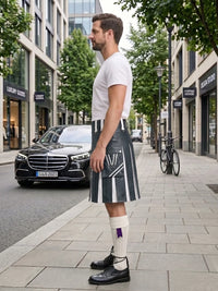 Charcoal And White Leather Hybrid Utility Kilt Left