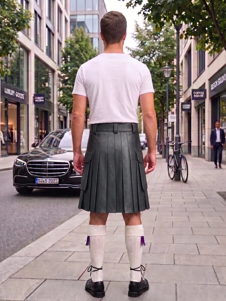 Charcoal Leather Kilt For Men Tactical Utility Kilts