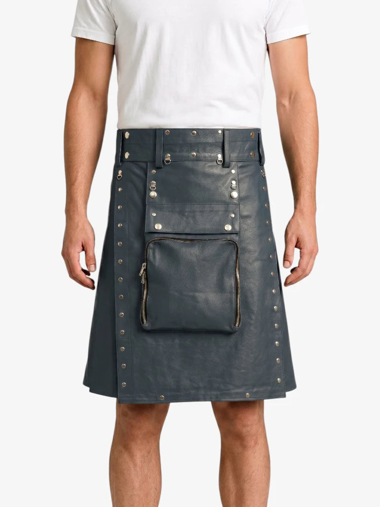Charcoal Leather Utility Kilt