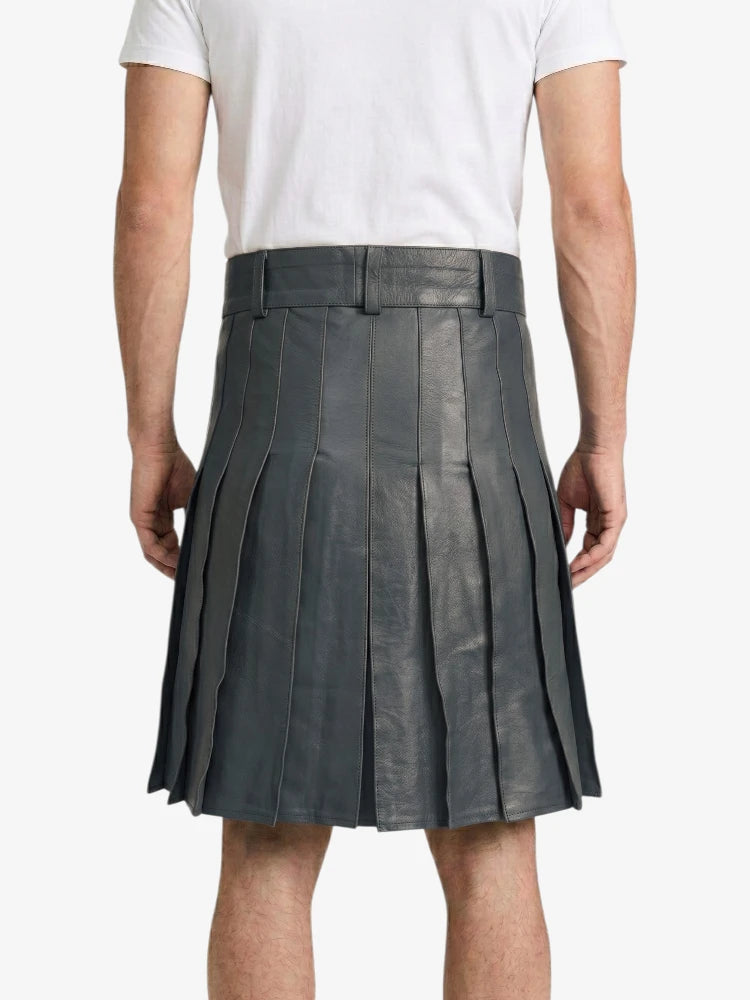 Charcoal Leather Utility Kilt Back