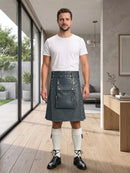 Charcoal Leather Utility Kilt Front Side