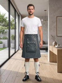 Charcoal Leather Utility Kilt Front Side