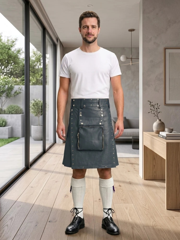 Charcoal Leather Utility Kilt