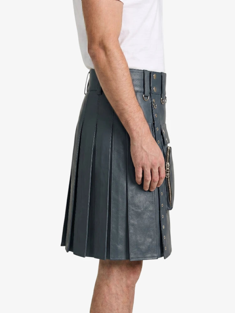 Charcoal Leather Utility Kilt Right