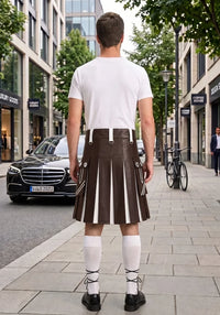 Chocolate Brown and White Leather Hybrid Utility Kilt back