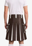 Chocolate Brown and White Leather Hybrid Utility Kilt back view