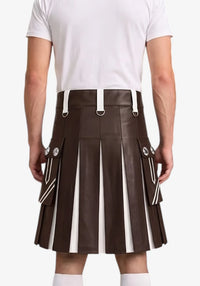 Chocolate Brown and White Leather Hybrid Utility Kilt back view