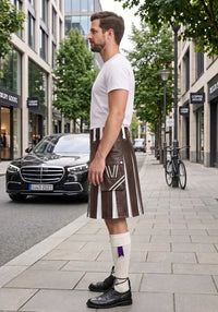 Chocolate Brown and White Leather Hybrid Utility Kilt left view