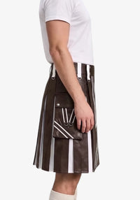 Chocolate Brown and White Leather Hybrid Utility Kilt right view