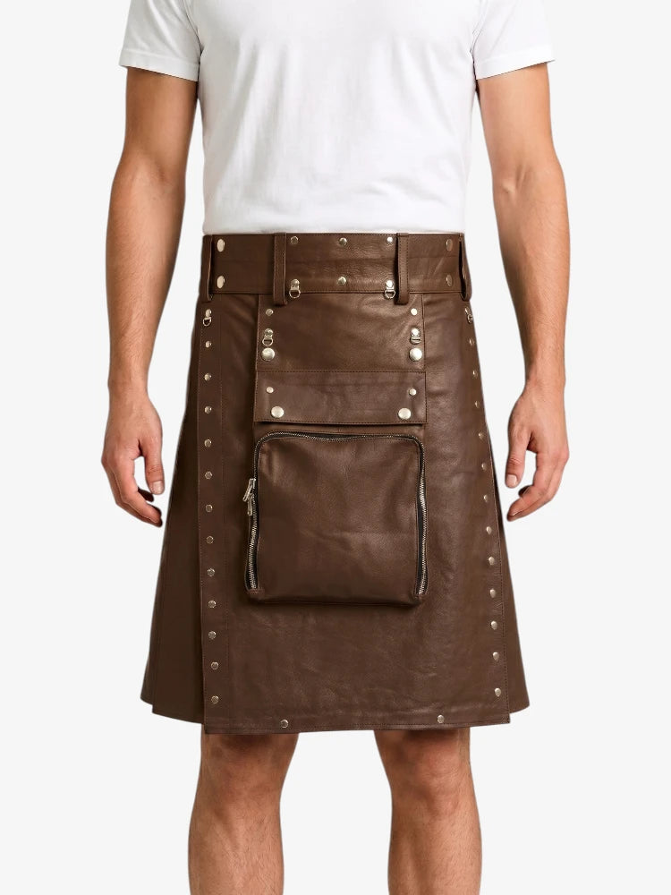Chocolate Brown Leather Utility Kilt