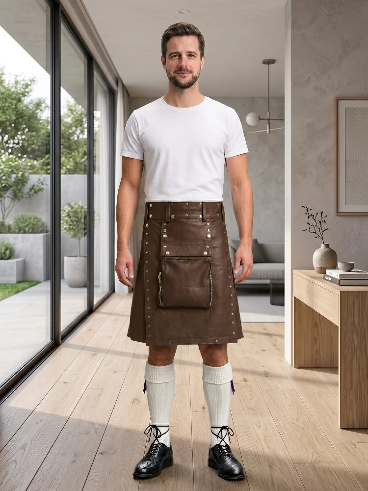 Chocolate Brown Leather Utility Kilt