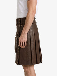 Chocolate Brown Leather Utility Kilt Left