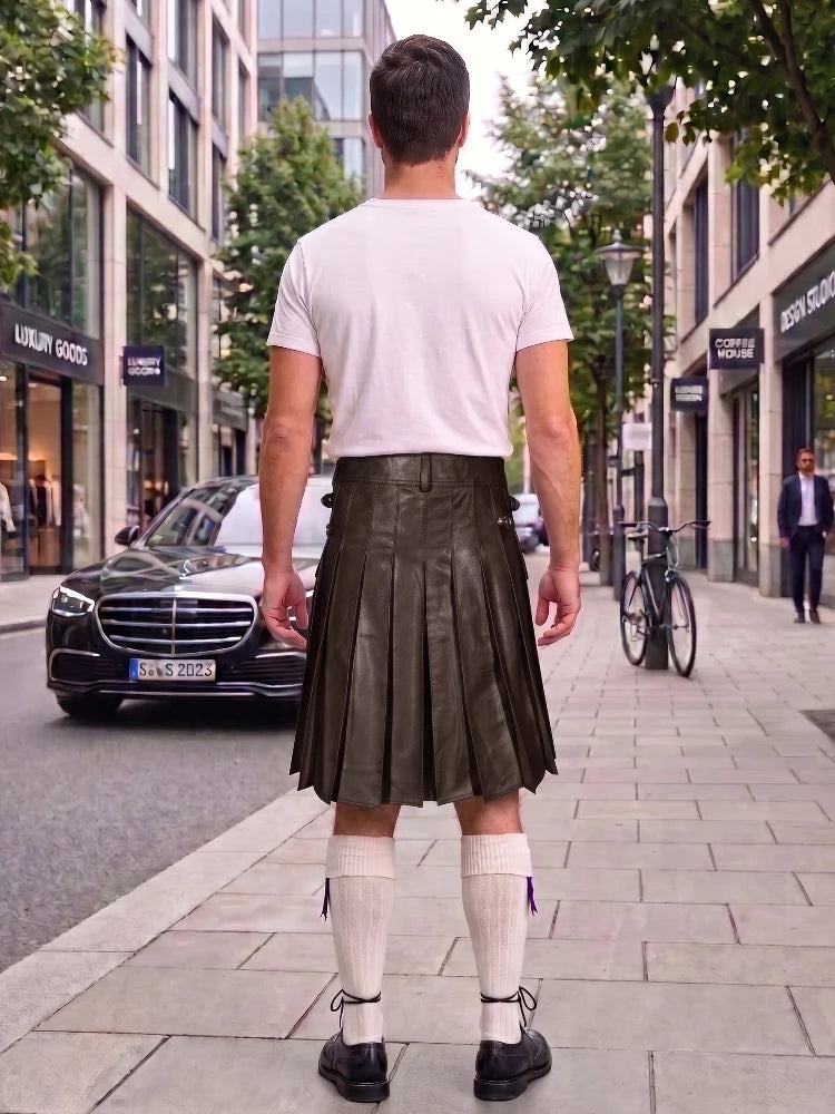 Chocolate Brown Leather Utility Kilt with Sporran