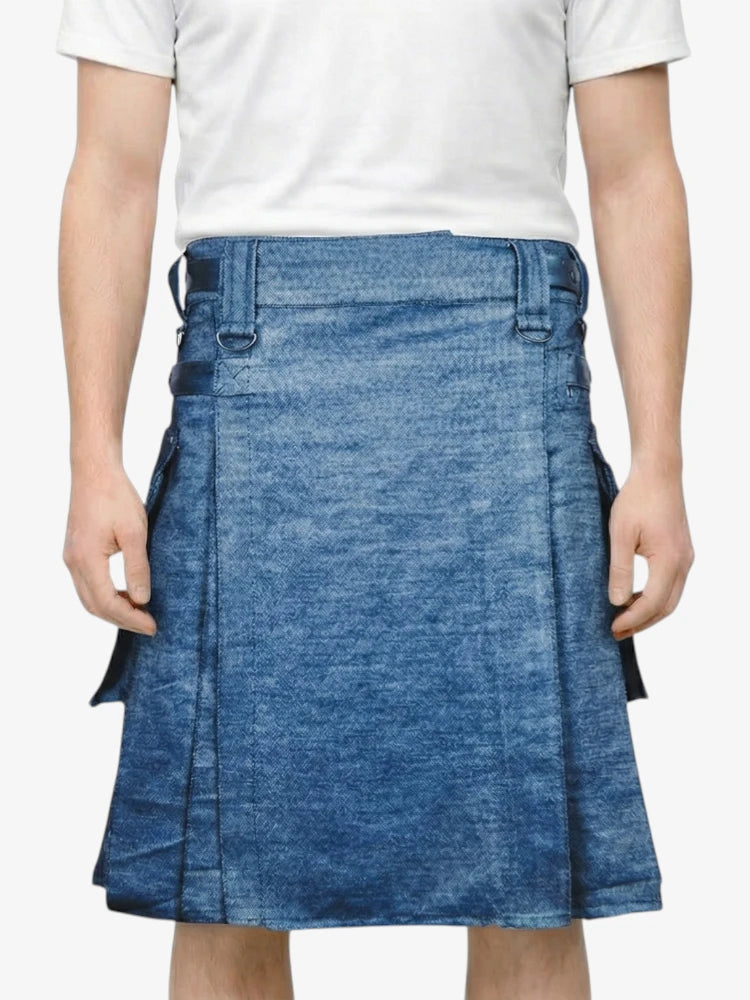 Classic Blue Utility Kilt With Adjustable Strap