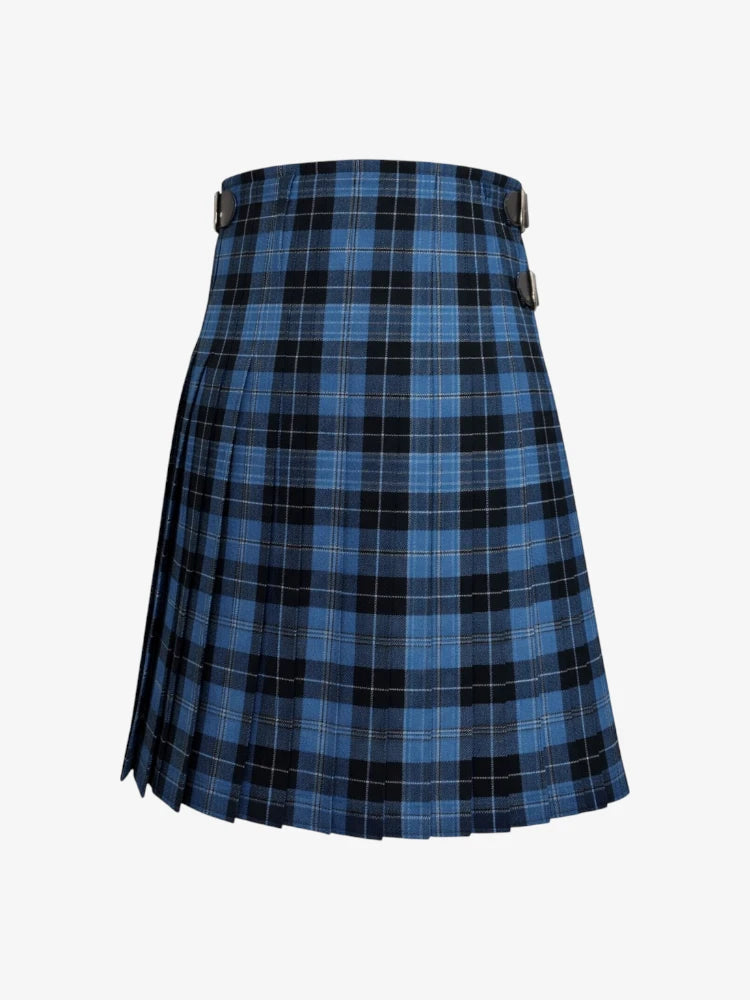 Blue plaid kilt on a white background