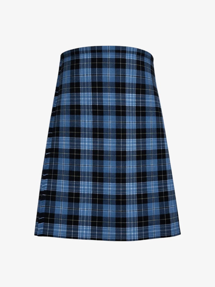 Blue plaid kilt on a white background