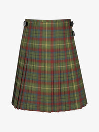Plaid kilt back side with green, red, and blue pattern on a white background