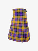 Plaid kilt with yellow and purple pattern on a white background
