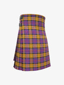 Plaid kilt with purple and yellow colors on a white background