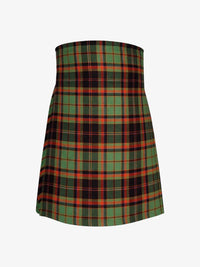 Plaid kilt  with green, red, and black pattern on a white background