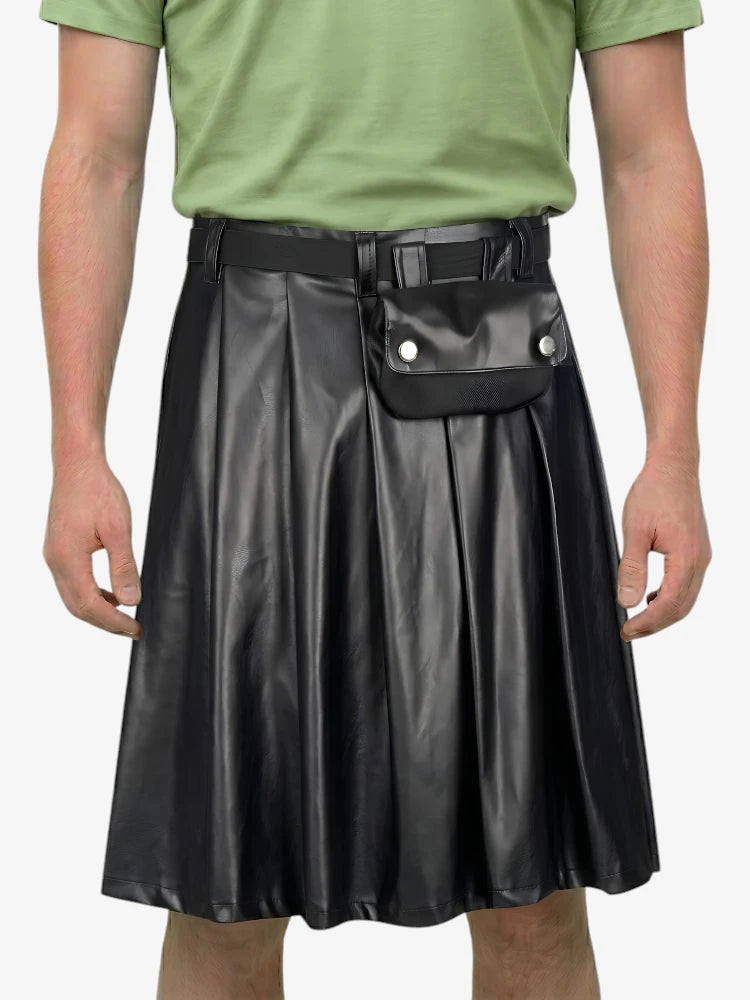 Custom Made Black Leather Full Pleated Kilt
